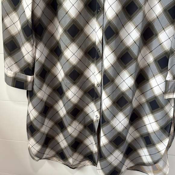 PRANA Flint Maxi Tunic Top in Charcoal Gray Plaid Flowy Mini Dress Size Medium - Picture 3 of 11